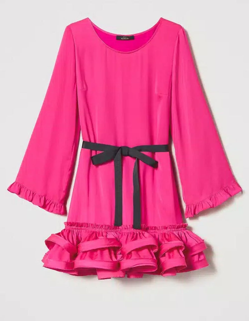 Vestido Corto TWINSET de Raso con Volantes Rosa Mujer