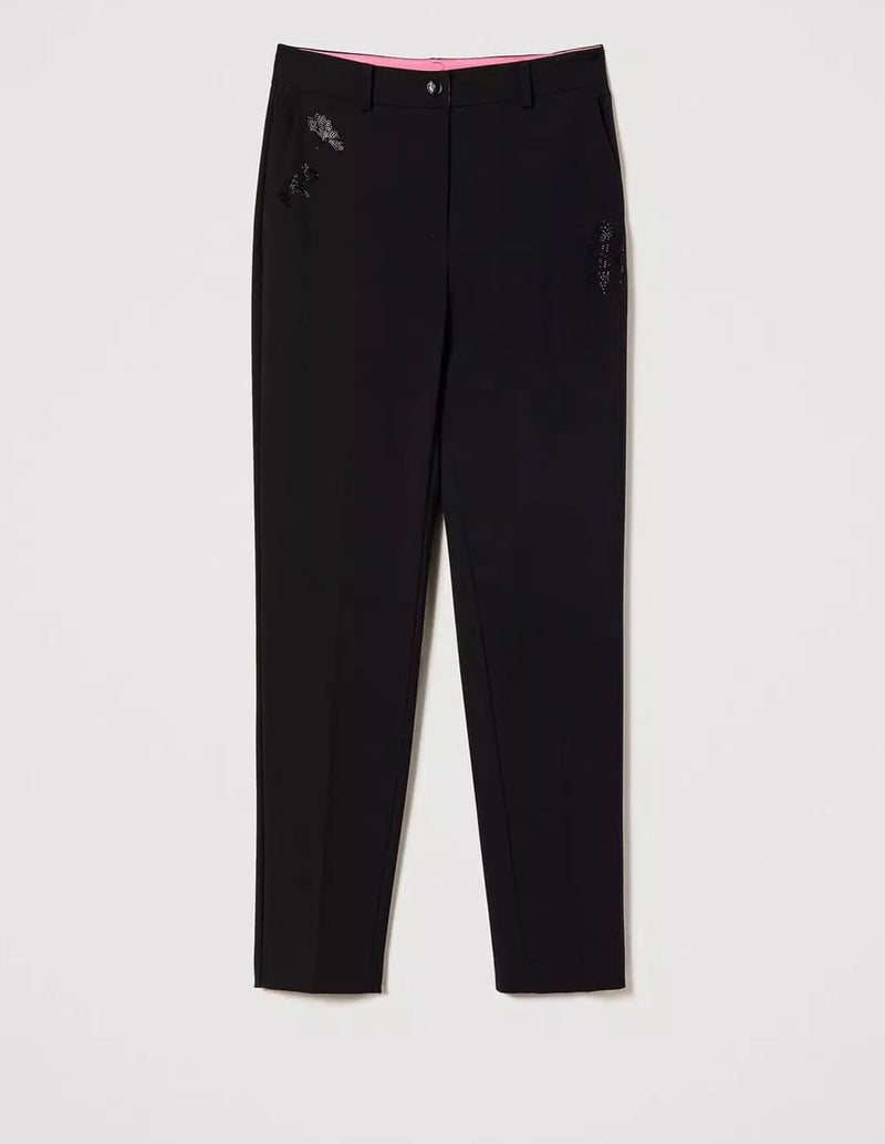 Pantalón TWINSET Myfo con Strass Negro Mujer