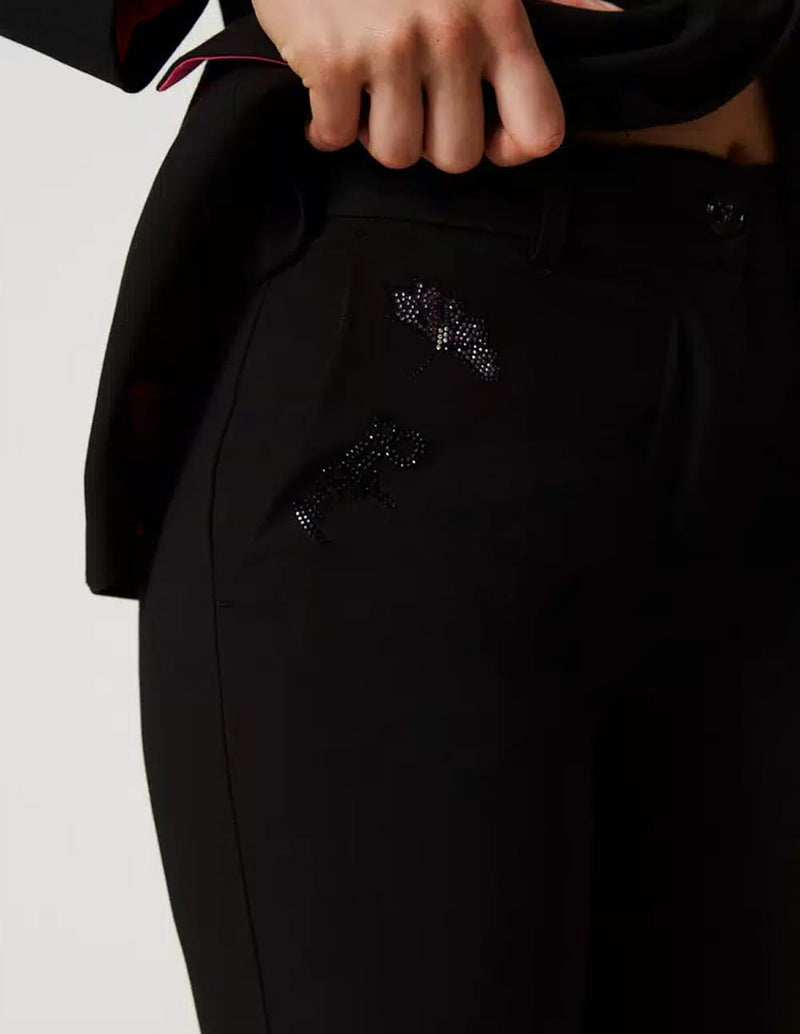 Pantalón TWINSET Myfo con Strass Negro Mujer