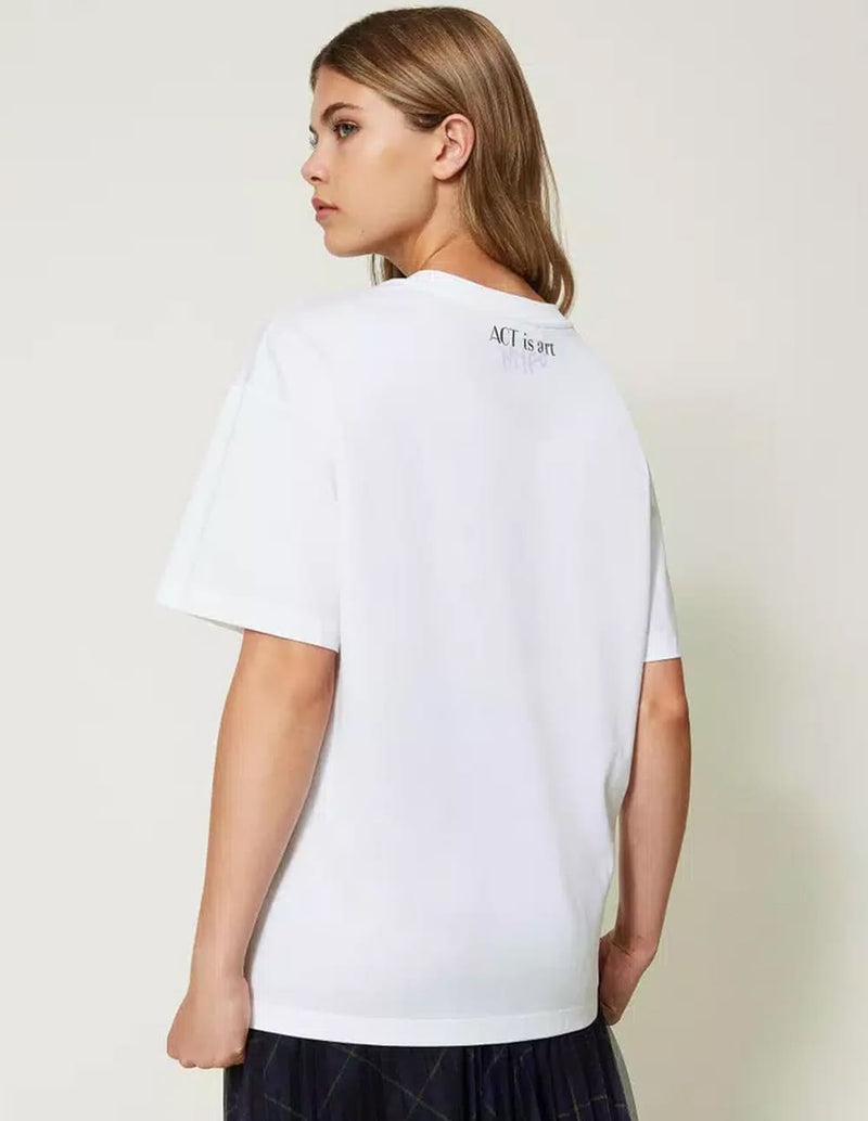 Camiseta TWINSET Myfo con Estampado Fluor Blanca Mujer