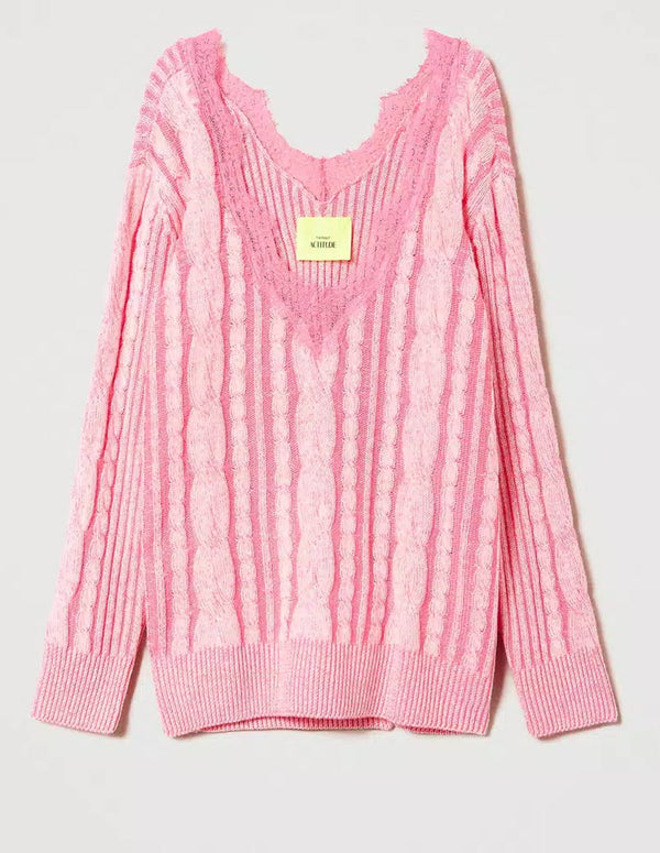 Jersey TWINSET Myfo de Ochos con Encaje Rosa Mujer