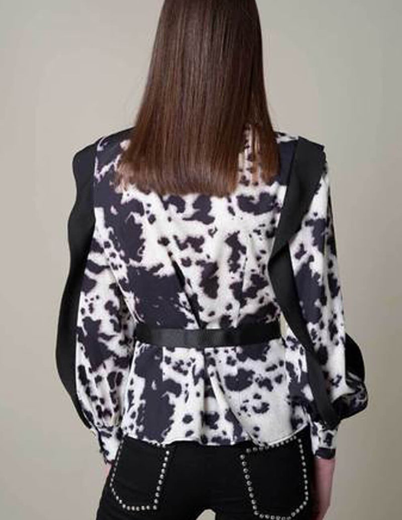 Silvian Heach Shirt with Belt Black and White Woman