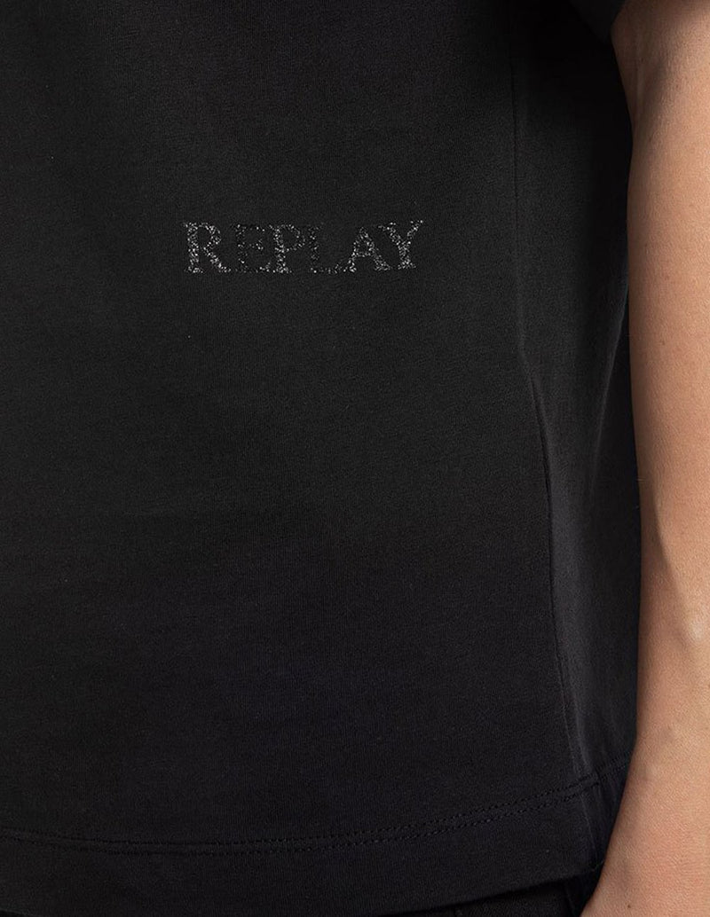 Camiseta Replay Cuello Pico Negra Mujer