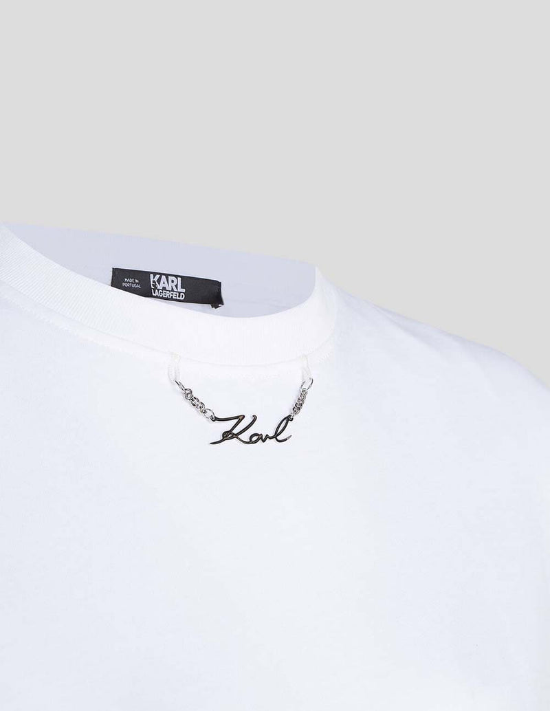 Camiseta Karl Lagerfeld con Cadena de Karl Signature Blanca Mujer