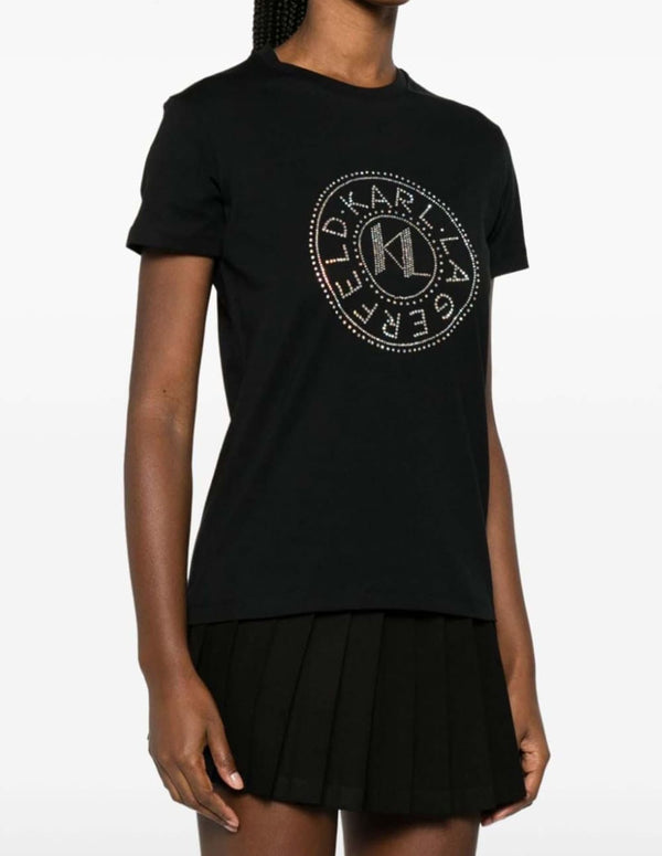 Camiseta Karl Lagerfeld Rhinestone Logo Negra Mujer