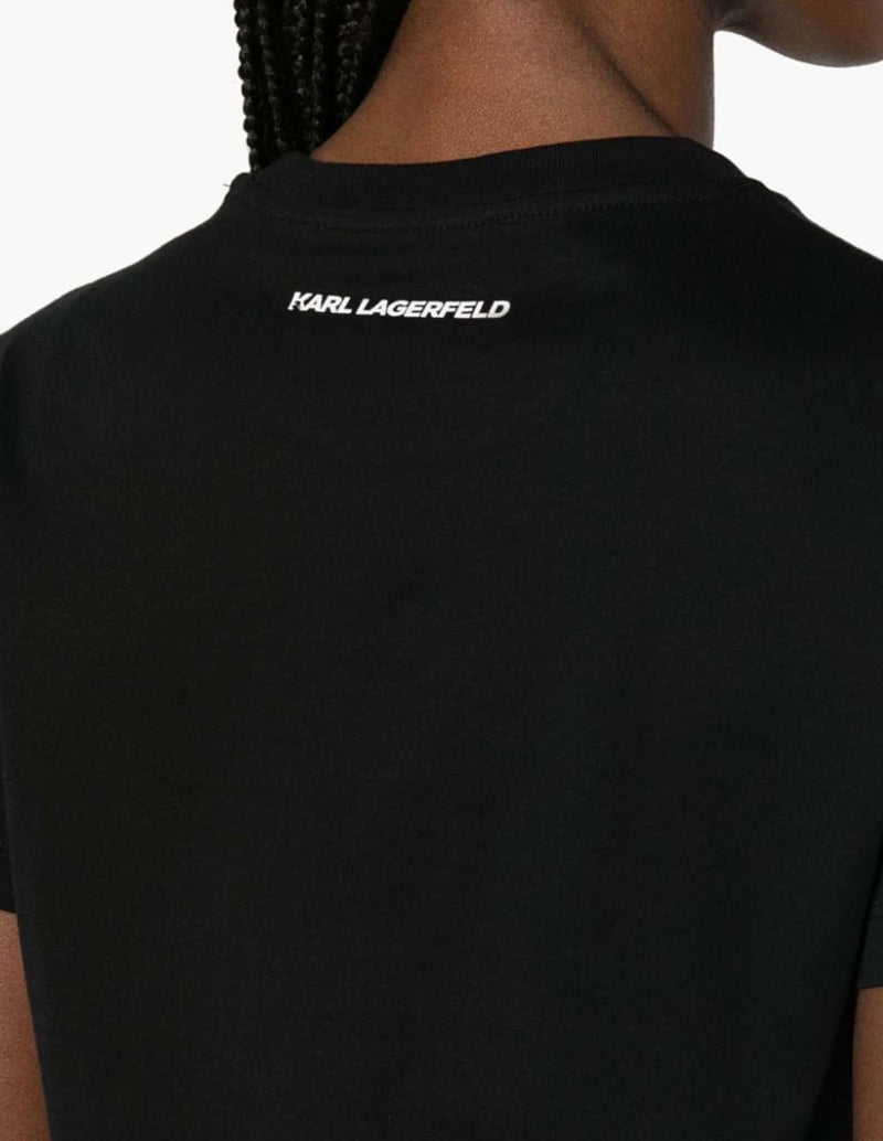 Camiseta Karl Lagerfeld Rhinestone Logo Negra Mujer