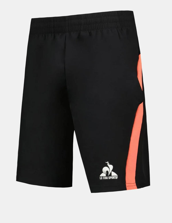 Pantalón Corto Le Coq Sportif con Logo Negro y Naranja Hombre