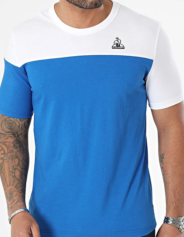 Camiseta Le Coq Sportif Col Rond Bat Azul y Blanca Hombre