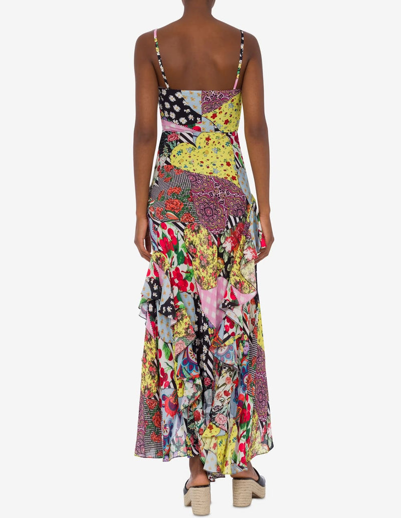 Vestido Moschino Georgette Patchwork Print Multicolor Mujer