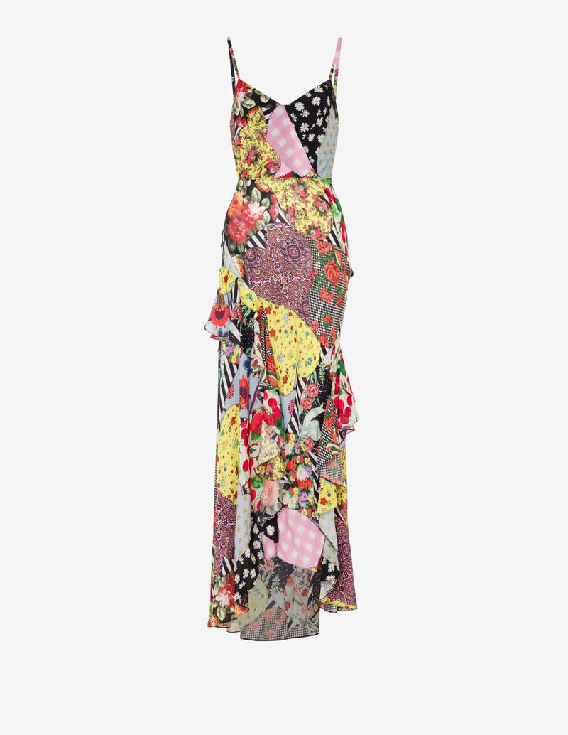 Vestido Moschino Georgette Patchwork Print Multicolor Mujer