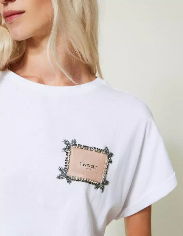 Camiseta TWINSET con Etiqueta con Logo Blanca Mujer