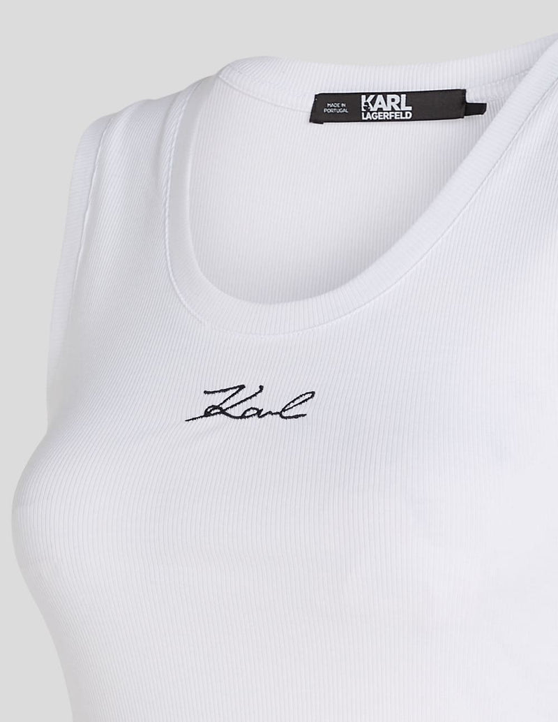 Camiseta Karl Lagerfeld sin Mangas Ribeteada Blanca Mujer