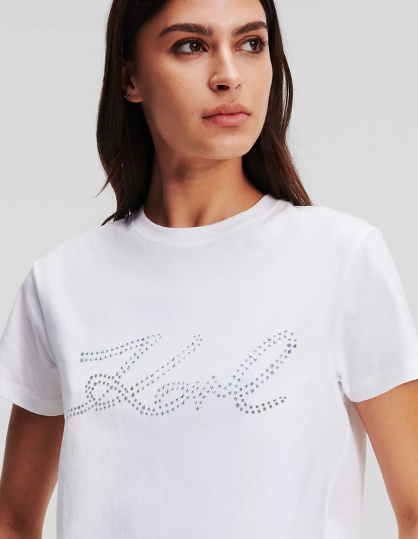 Camiseta Karl Lagerfeld con Pedreria Blanca Mujer