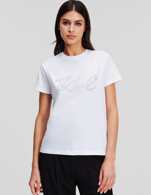 Camiseta Karl Lagerfeld con Pedreria Blanca Mujer
