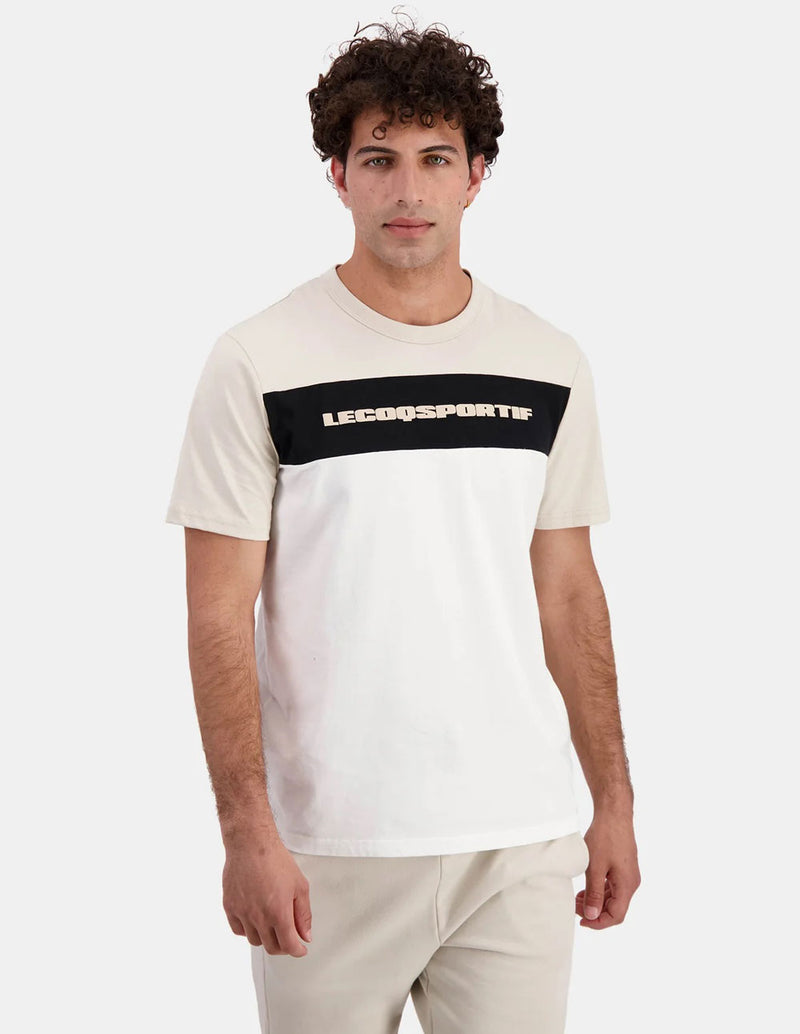 Camiseta Le Coq Sportif Contemporain Beige y Blanca Hombre