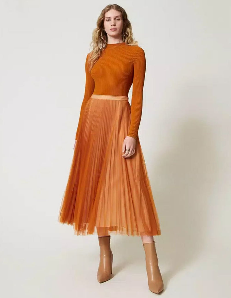 Falda TWINSET Plisada Naranja Mujer