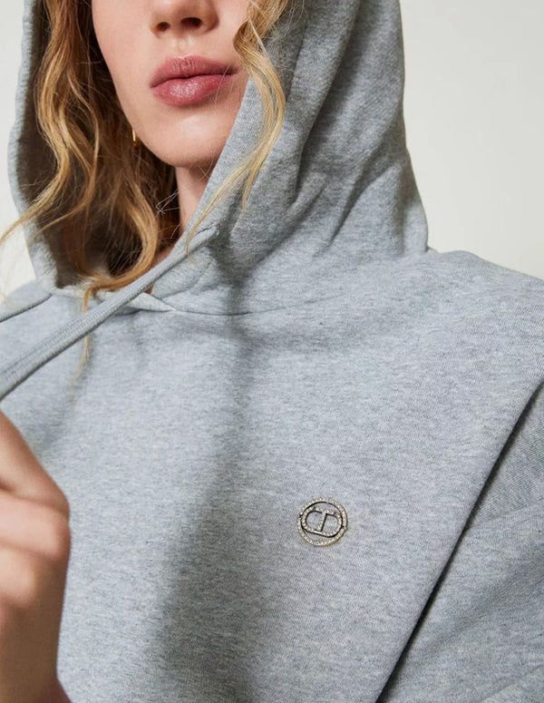 Sudadera con Capucha TWINSET con Logo Gris Mujer