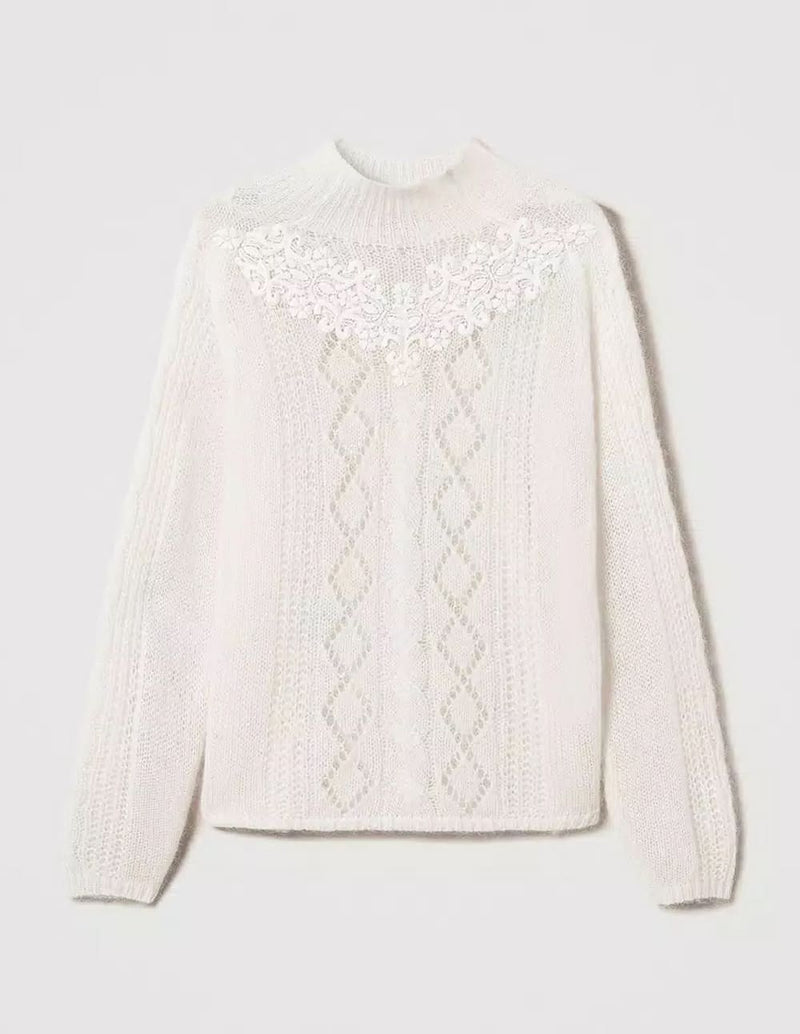 Jersey TWINSET de Lana y Mohair con Encaje Blanco Mujer