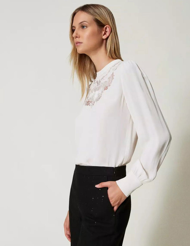 Blusa TWINSET de Crepé con Bordado Blanca Mujer