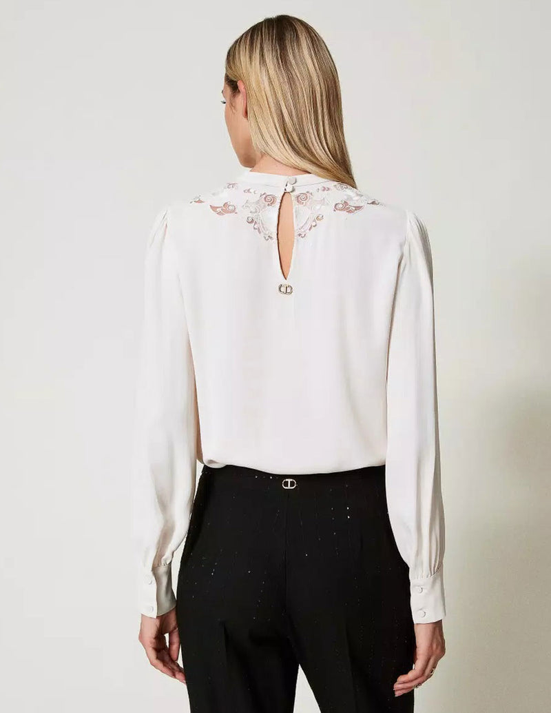 Blusa TWINSET de Crepé con Bordado Blanca Mujer