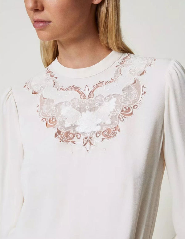 Blusa TWINSET de Crepé con Bordado Blanca Mujer