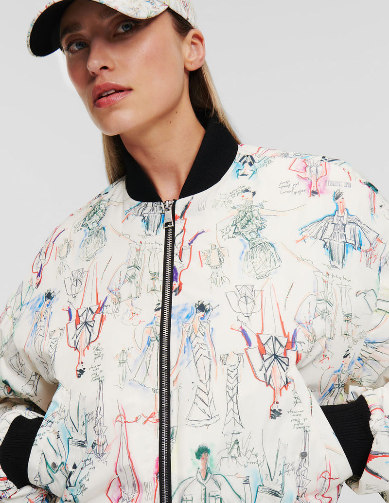 Chaqueta Bomber Karl Lagerfeld con Bocetos K/Archive Multicolor Mujer