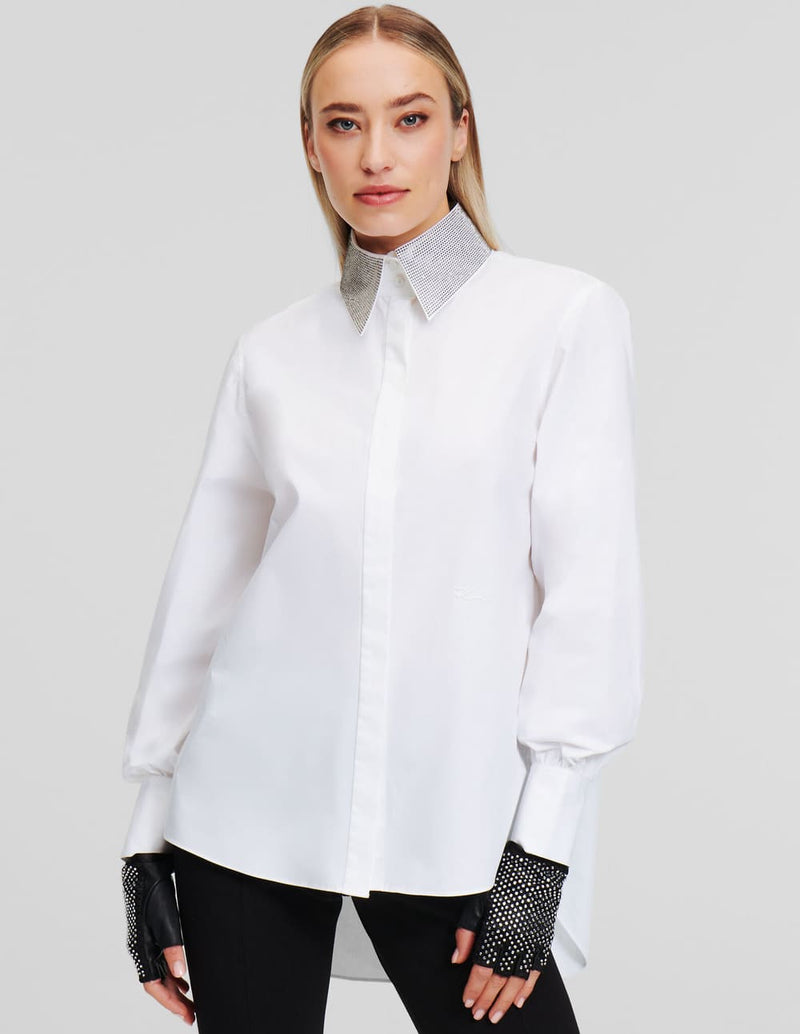 Camisa Karl Lagerfeld con Cuello de Pedreria Blanca Mujer