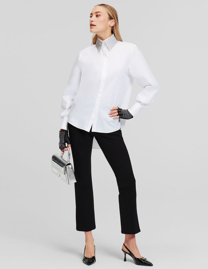 Camisa Karl Lagerfeld con Cuello de Pedreria Blanca Mujer