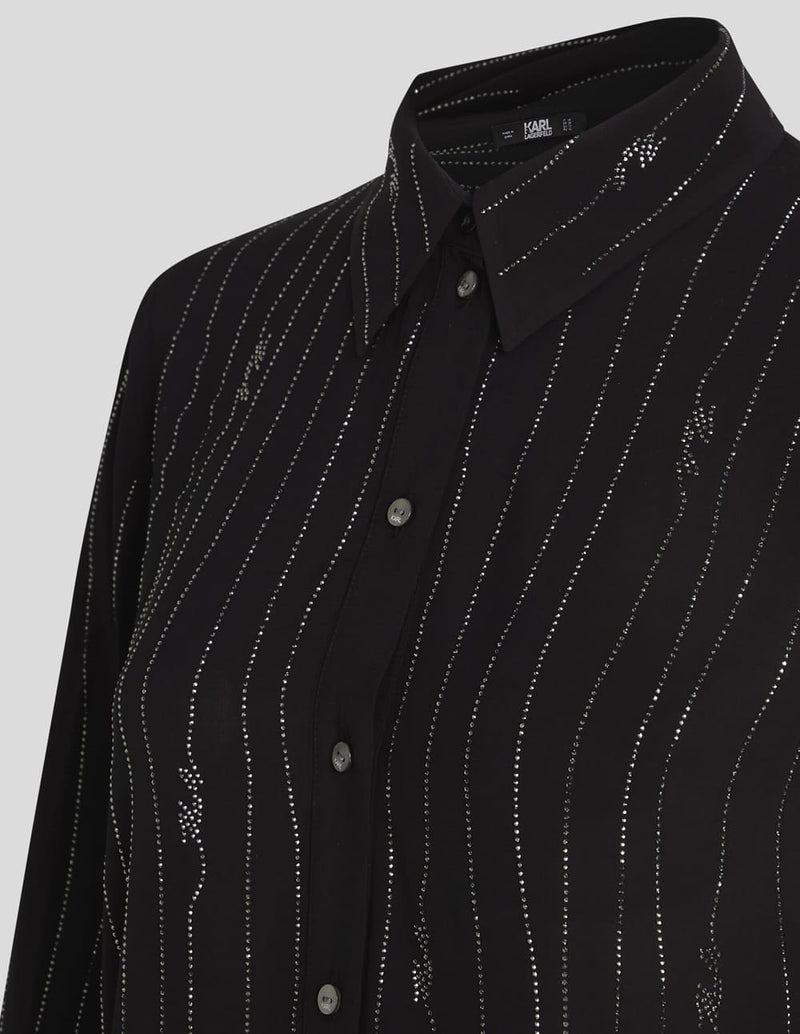 Camisa Karl Lagerfeld de Rayas con Pedreria Negra Mujer