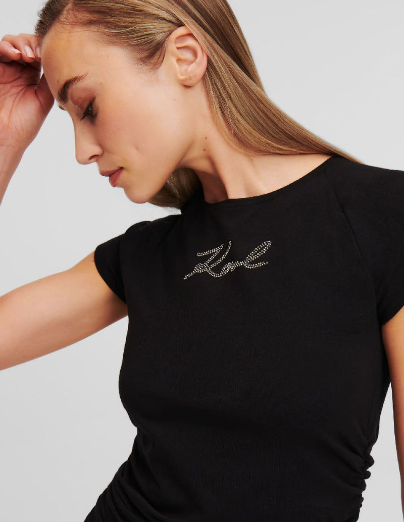 Camiseta Karl Lagerfeld con Pedreria Negra Mujer