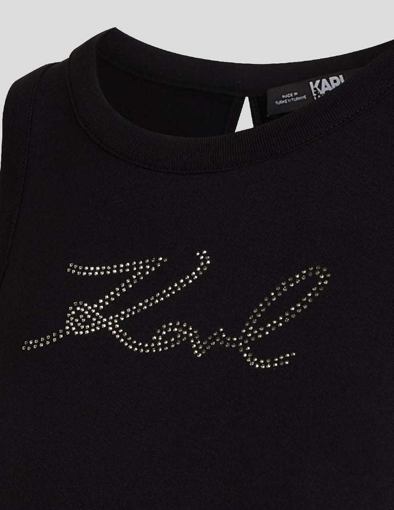 Camiseta Karl Lagerfeld sin Mangas con Pedreria Negra Mujer