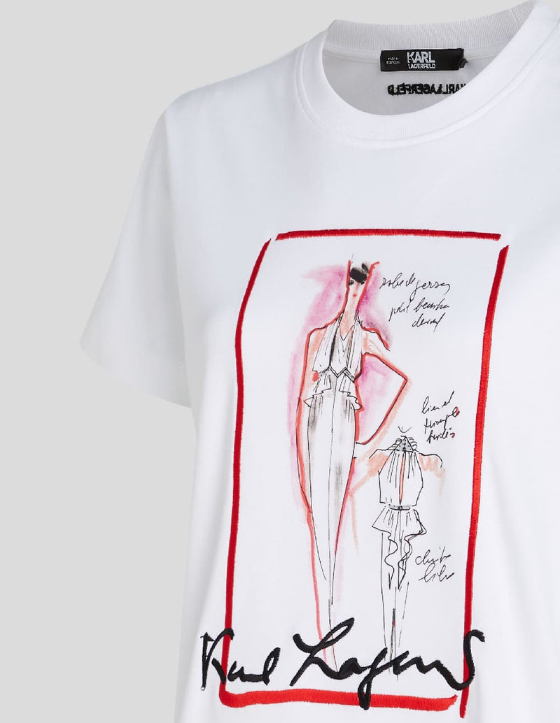 Camiseta Karl Lagerfeld con Bocetos K/Archive Blanca Mujer