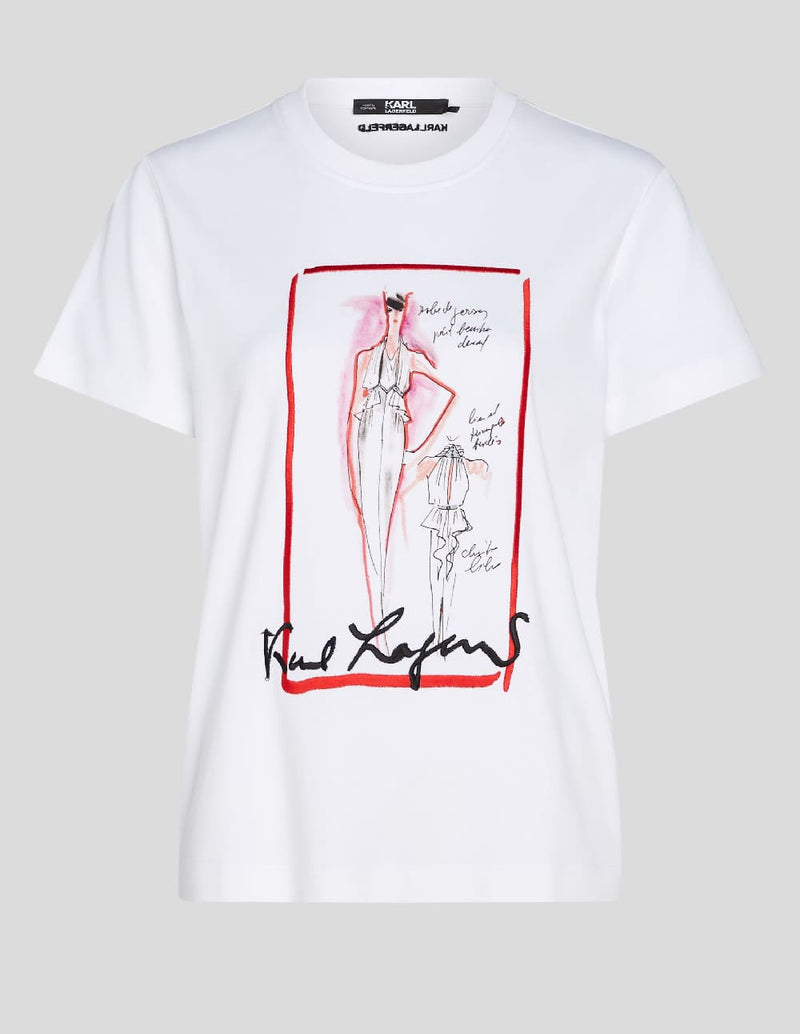 Camiseta Karl Lagerfeld con Bocetos K/Archive Blanca Mujer