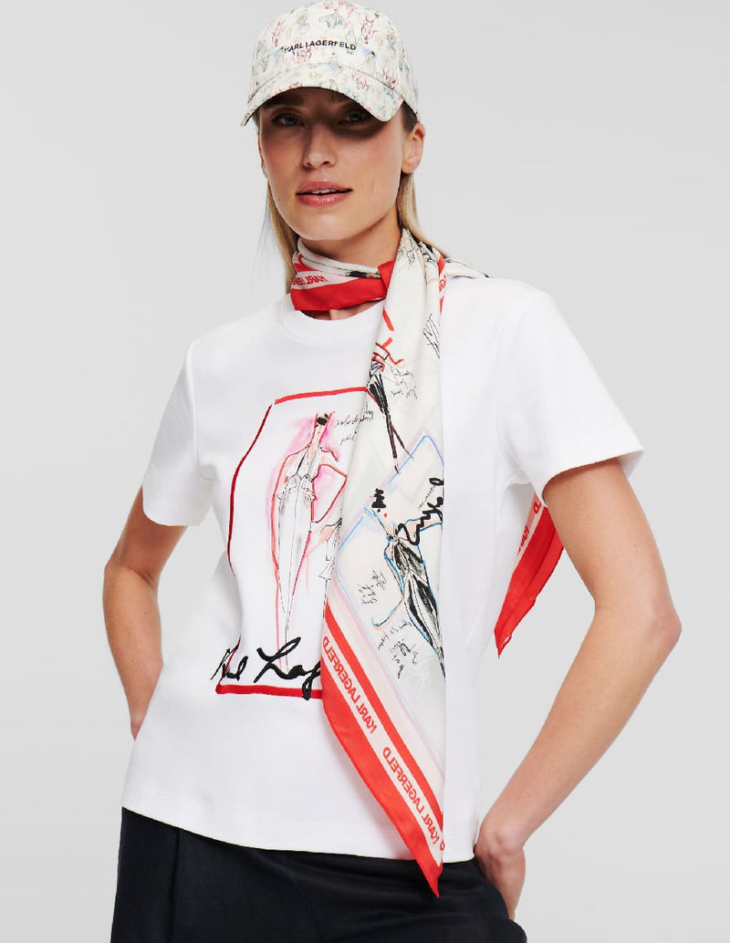 Camiseta Karl Lagerfeld con Bocetos K/Archive Blanca Mujer