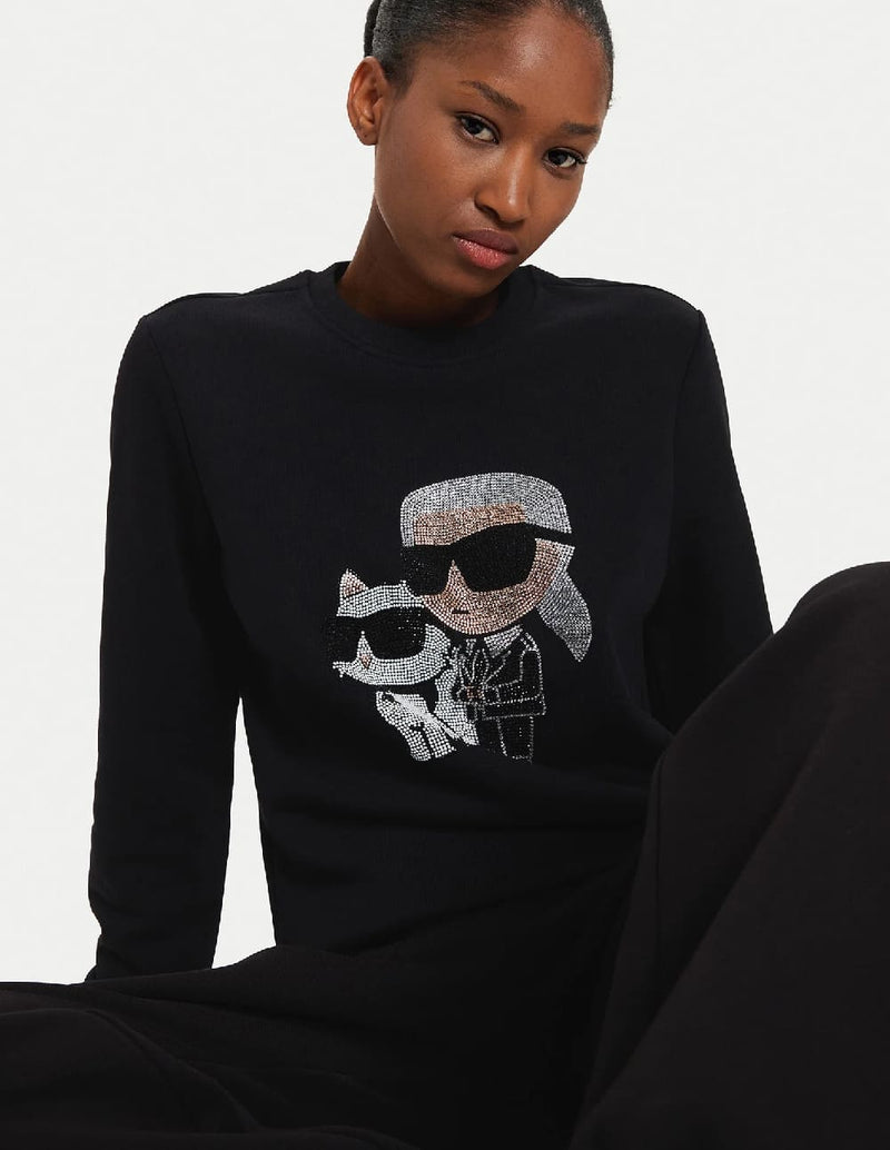 Sudadera Karl Lagerfeld con Pedreria Karl y Choupette Negra Mujer