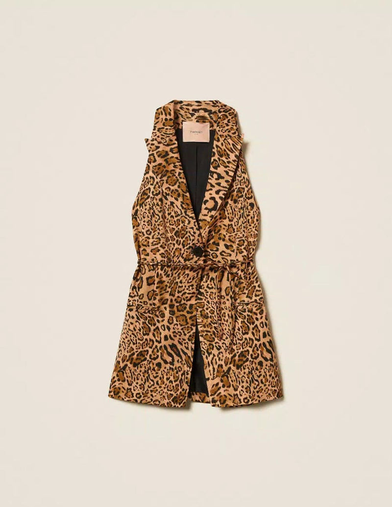 Chaleco TWINSET de Jacquard Animal Print Marrón Mujer