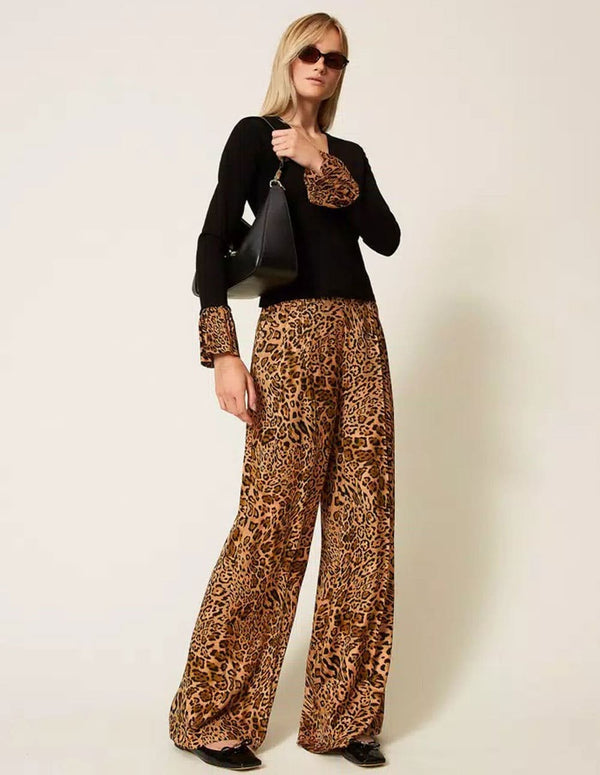 Pantalón TWINSET Animal Print Marrón Mujer
