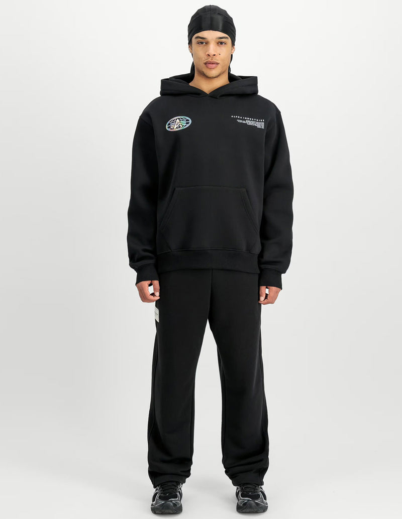 Sudadera con Capucha Alpha Industries World Logo Metallic Back Print Negra Hombre