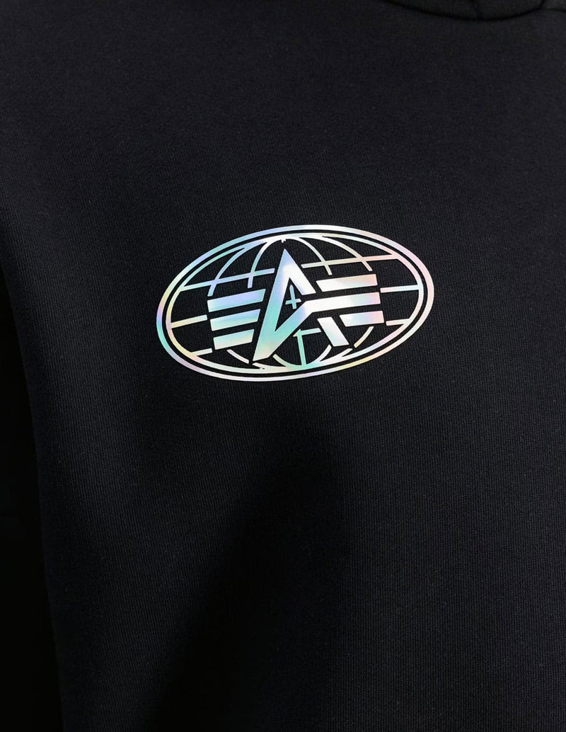 Sudadera con Capucha Alpha Industries World Logo Metallic Back Print Negra Hombre