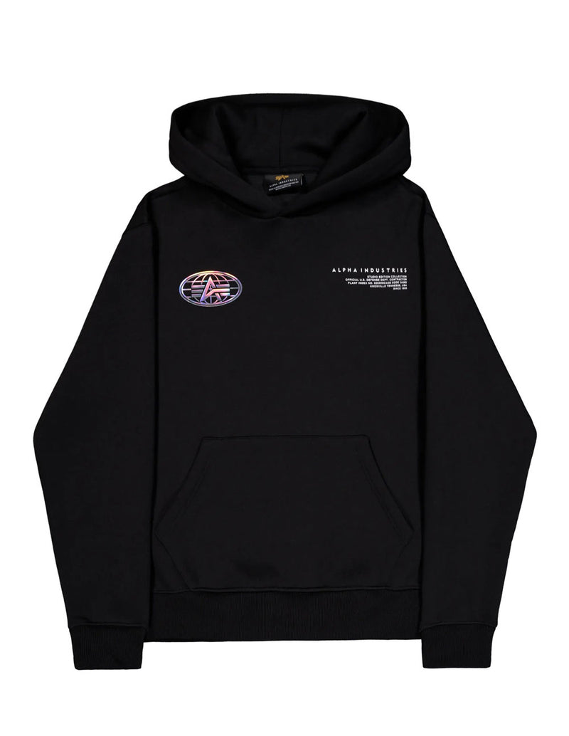 Sudadera con Capucha Alpha Industries World Logo Metallic Back Print Negra Hombre