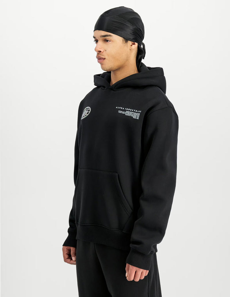 Sudadera con Capucha Alpha Industries World Logo Metallic Back Print Negra Hombre