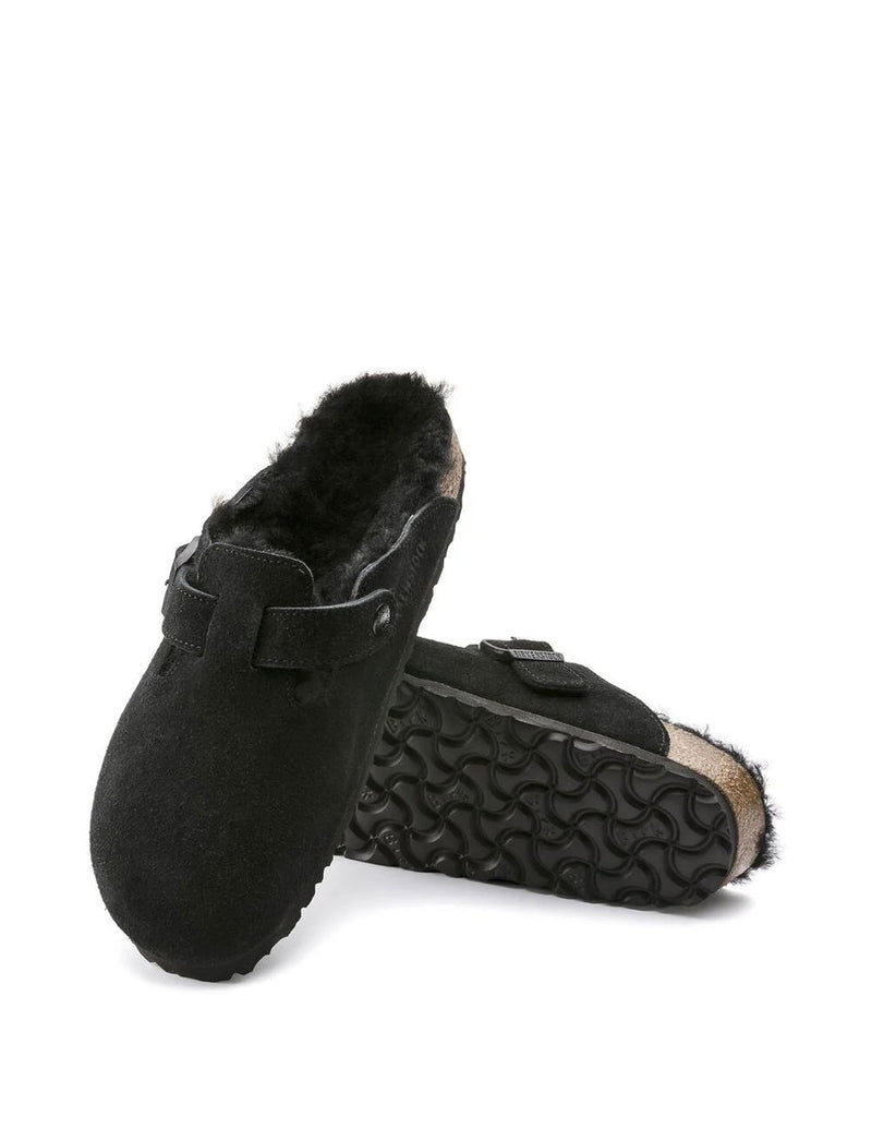 Birkenstock Boston Shearling Suede Leather Negras Mujer