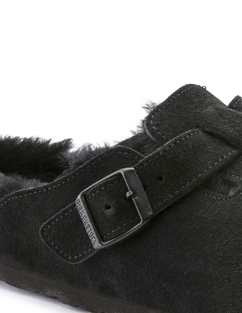 Birkenstock Boston Shearling Suede Leather Negras Mujer