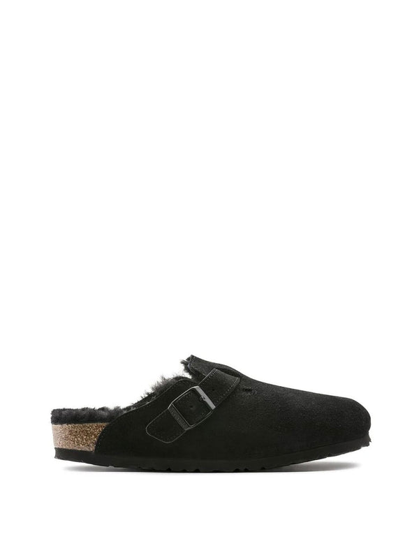 Birkenstock Boston Shearling Suede Leather Negras Mujer