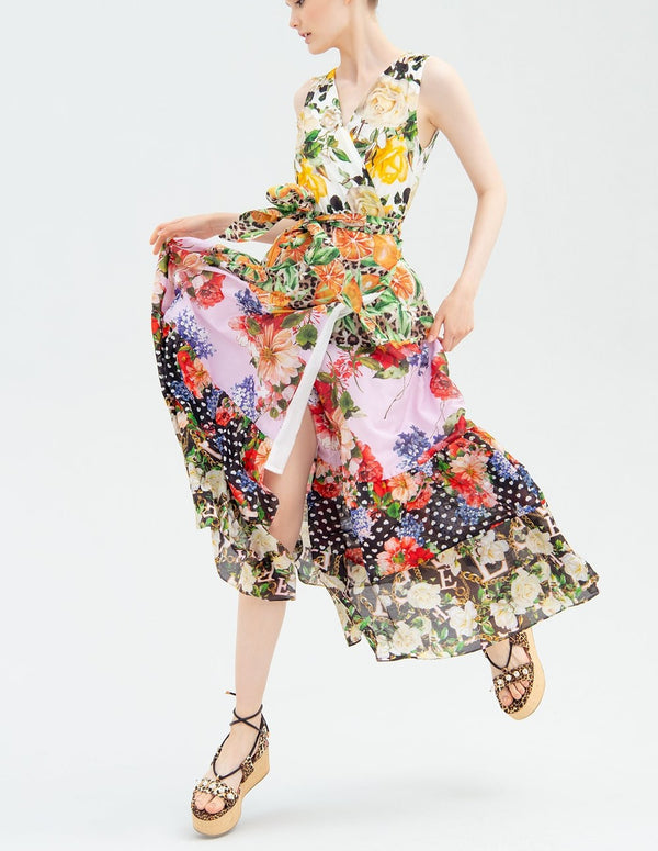 FRACOMINA Sleeveless Multicolor Print Wrap Dress for Women
