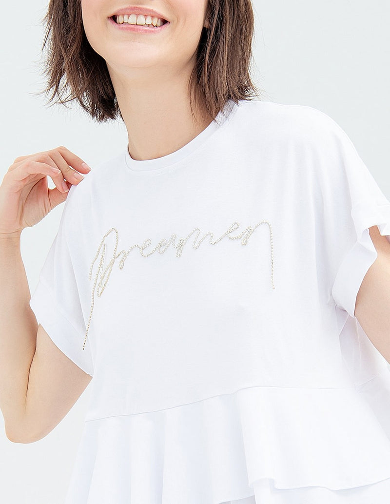 Camiseta FRACOMINA con Volantes Blanca Mujer