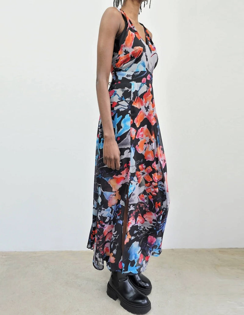 RELIGION Diamond Strappy Dress with Neckline on the Back Multicolor Print
