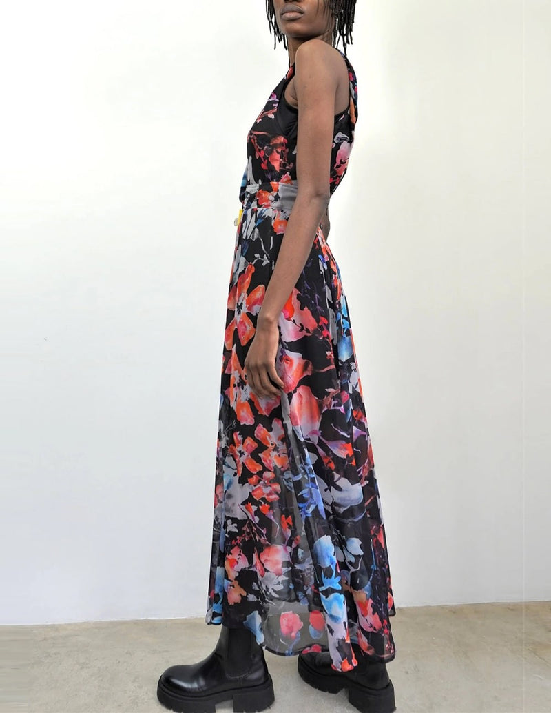 RELIGION Diamond Strappy Dress with Neckline on the Back Multicolor Print