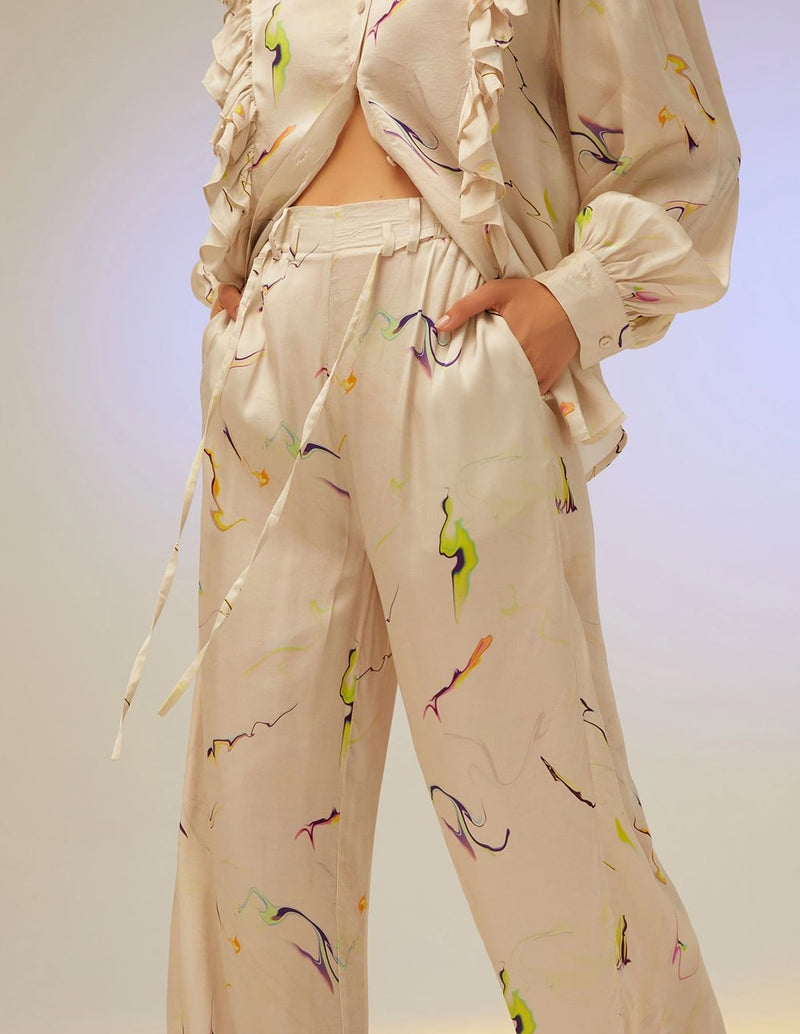 Pantalón de Satén Isabelle Blanche con Estampados Multicolor Mujer