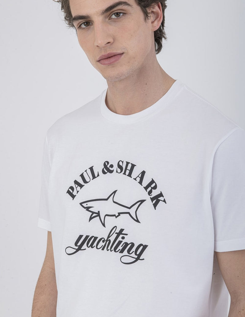 Paul &amp; Shark Men's White Organic Cotton T-Shirt with Reflective Logo